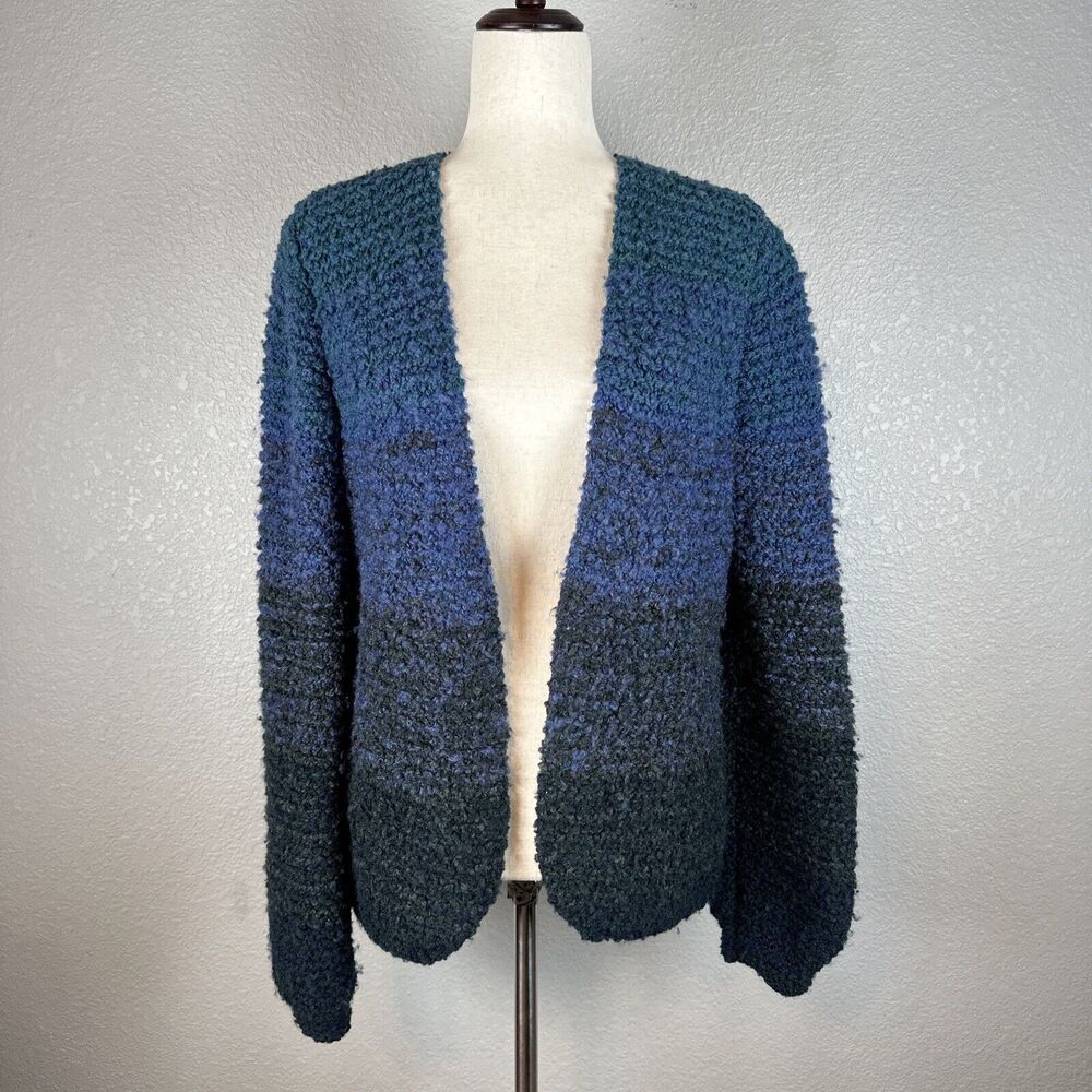 Gogo Bregante Chunky Knit Balloon‎ Sleeve Cardigan Sweater One Size OS Blue Wool